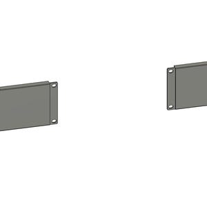 May include: Two rectangular, gray metal plates with a raised edge and four screw holes. The plates are positioned horizontally against a white background. The plates appear to be industrial components.
