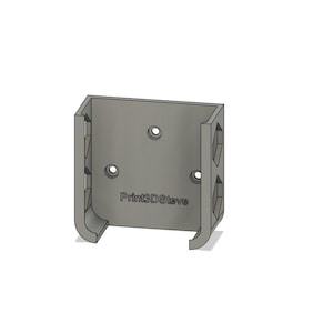 May include: A gray 3D-printed bracket with a rectangular shape and rounded corners. The bracket has several holes and the text "Print3DSteve" is visible on the front. The design includes cut-out details on the sides.