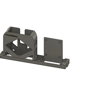 May include: A 3D printed black plastic holder for a small electronic device. The holder has a cutout for the device and a slot for a cable. The holder is labeled "Print3DSave".