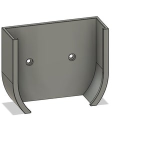May include: A grey wall-mounted bracket with a U-shaped design. The bracket has two circular holes and curved edges, likely for holding an item. The object is rendered in a 3D style, suggesting a product design or architectural element.