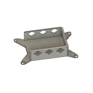 May include: A grey metal bracket with a star-shaped base and an L-shaped top. The top has diamond-shaped cutouts. The bracket has four holes for mounting.
