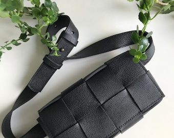 Vintage 90s Bottega Veneta Black Leather Small Crossbody Bag