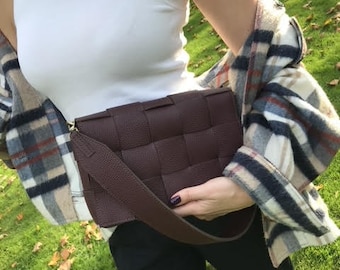 Sac cassette en cuir fait main, sac en cuir tissé, pochette en cuir tissé, sac tressé, sac tissé