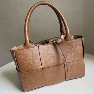 Handmade Leather Cassette Bag, Woven Leather bag, Tote Leather Bag, Brown Braided Bag, Woven Bag, Leather Cassette Bag