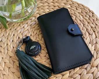 Cartera de cuero hecha a mano, Cartera de cuero unisex, Cartera de cuero, Monedero de cuero, Monedero de cuero con cremallera, Cartera de cuero negra, Cartera negra
