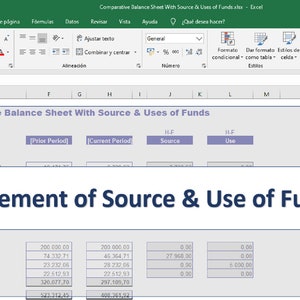 Plantilla Excel Estado de origen y uso de fondos, flujo de efectivo basado en el balance general, análisis financiero