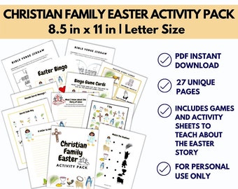 Christian Family Easter Activity Sheets, PDF, Printable, Instant Download, Teaching the Easter Story for Kids