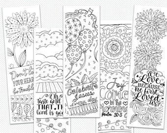 5 Printable Christian Coloring Bookmarks, Doodle with Bible Verse, Scripture Bookmarks, Faith Quotes, 2"x6" size, Instant Digital Download