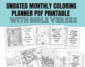 Nature & Bible Verse Coloring Planner,  Undated Monthly Calendar, PDF Printable, 8.5 in x 11 in
