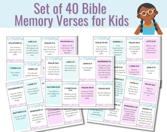 40 Bible Memory Verses for Kids Flashcards, 2.5"x4" Size, Memorize Scripture Pocket Cards, PDF Printable Gift