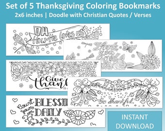 Printable Gratitude Bookmarks, Christian Coloring Bookmarks, Floral Designs, 2"x6" size, Instant Digital Download