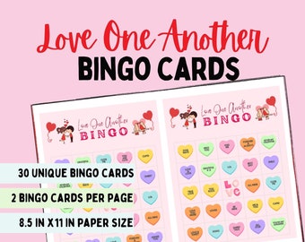 Printable Love One Another Bingo Cards, Valentine's Day Bingo Cards, Instant Digital Download