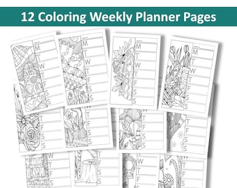 Printable Coloring Weekly Planner, Floral Garden Theme, Weekly To-Do List, 8.5 in x 11 in, US Letter, PDF Instant Download
