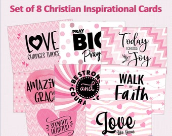 8 Printable Christian Inspirational Cards, 3.5"x2.5" Size, Color Pink, Digital Download