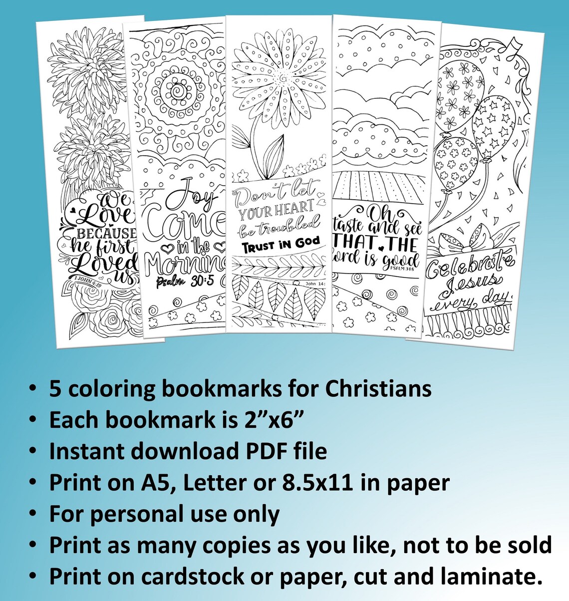 5 Printable Christian Coloring Bookmarks, Doodle With Bible Verse ...