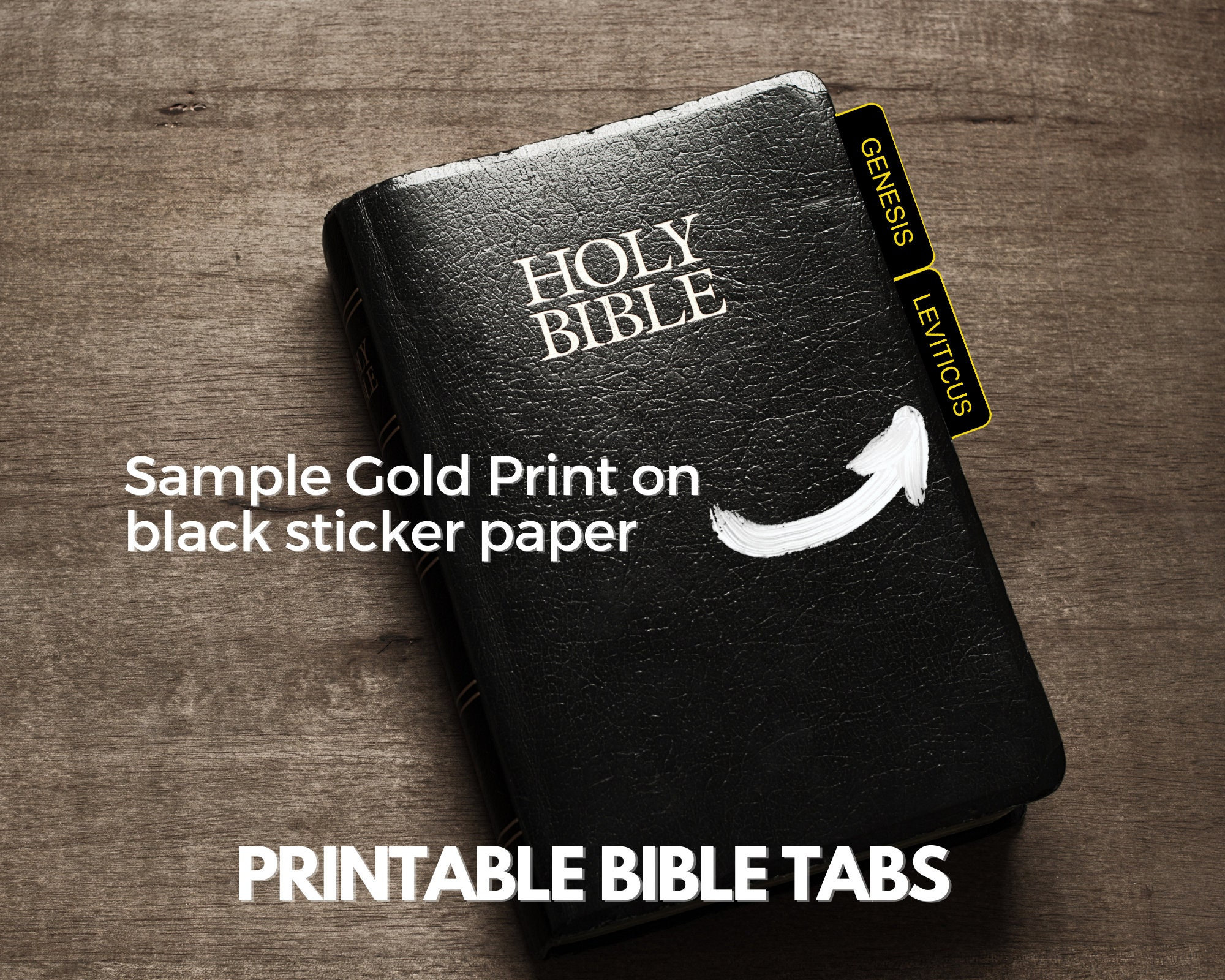 Printable Bible Tabs in Black and Gold Print, PDF Download, 8.5 X 11 In,  Print on White or Black Sticker Paper or Cardboard 