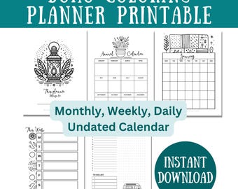 Boho Coloring Planner Printable: Undated Monthly, Weekly, Daily (PDF)