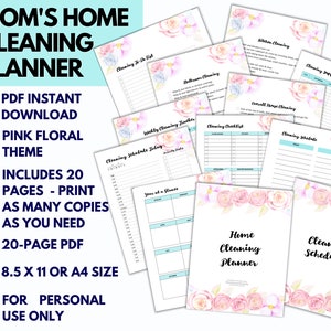 Mom's Home Cleaning Planner Printable, Home Cleaning Checklists, 8.5x11 in PDF Printable