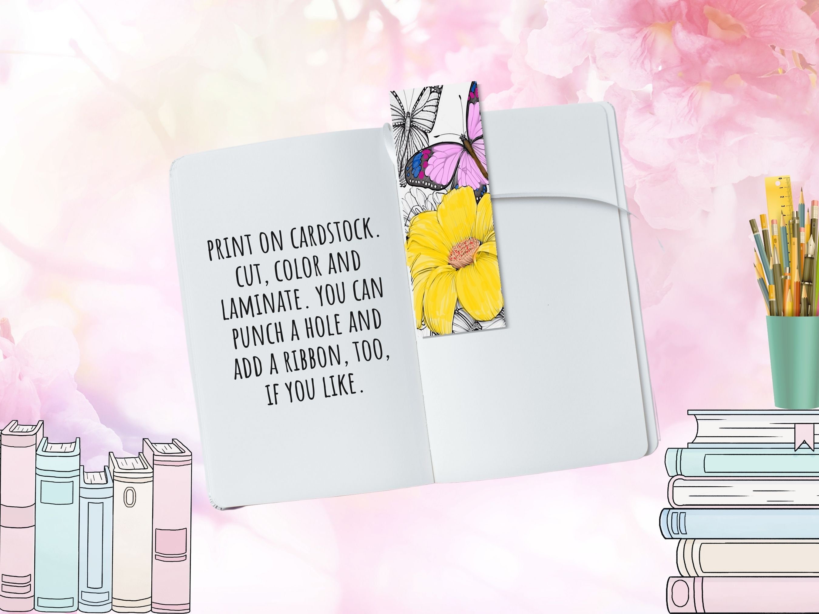 5 Printable Bookmarks With Butterfly and Flowers to Color Yourself, 2 ...