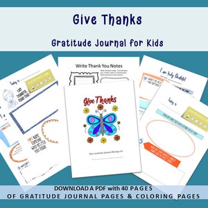 Give Thanks Gratitude Journal Printable for Kids with Coloring Pages