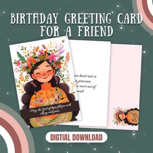 友人への誕生日グリーティングカード（印刷可能）、カードサイズ5インチ×7インチ、PDFをすぐにダウンロード