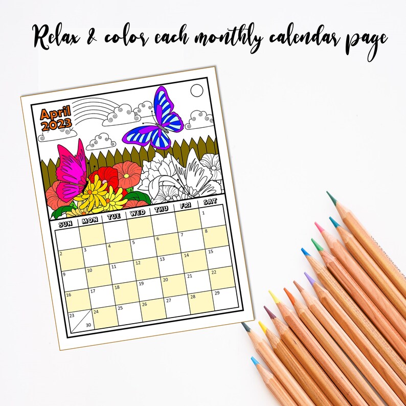 2023 Coloring Calendar Printable Monthly Coloring Pages for Etsy
