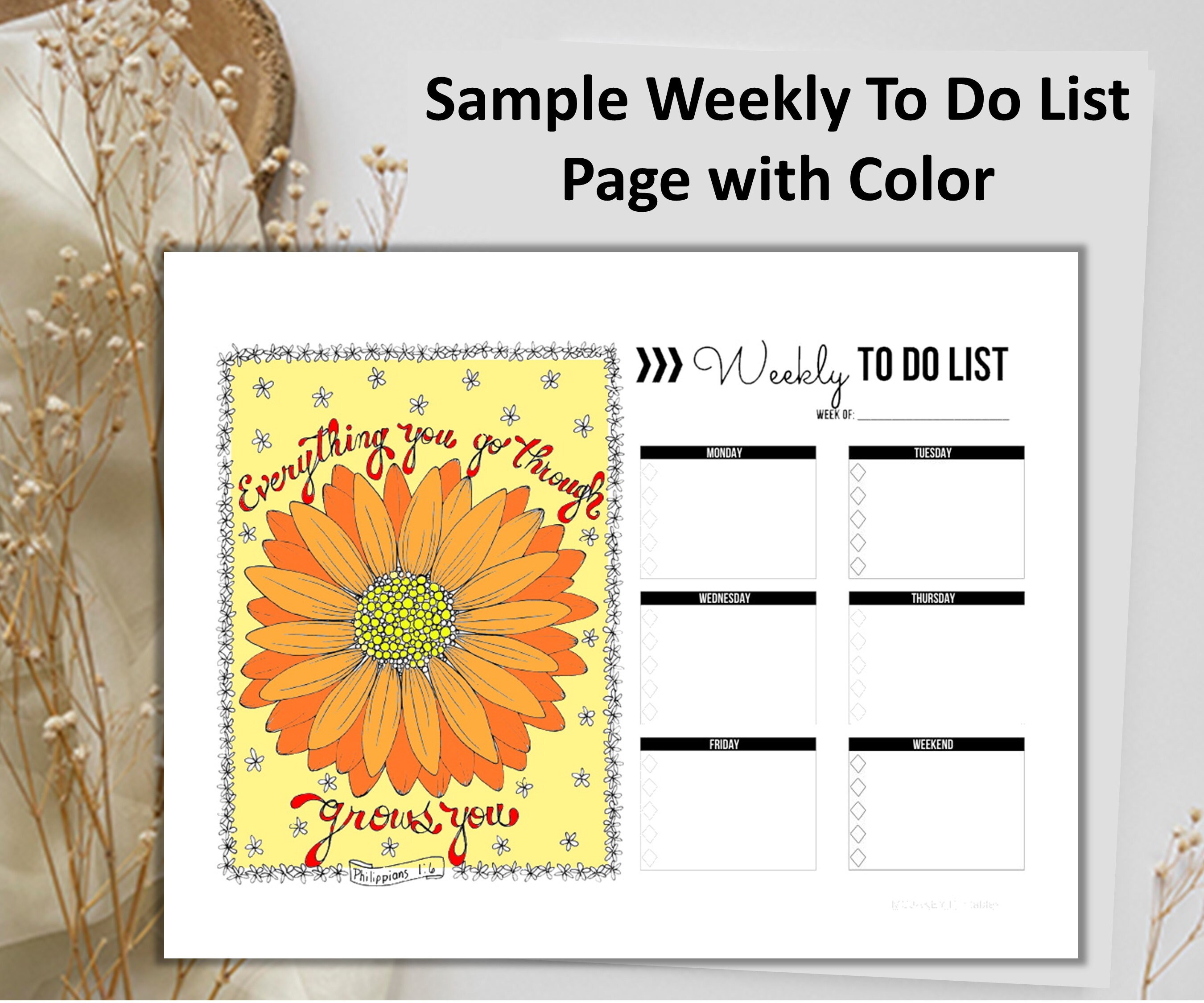 Coloring Weekly Planner Printable To-do List, Christian Adult Coloring ...