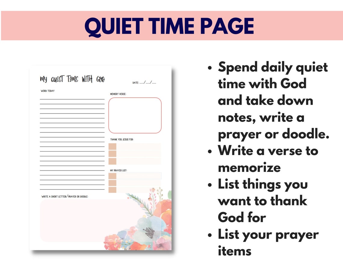 Christian Journal and Weekly Planner Printable PDF, Pink Floral Theme ...