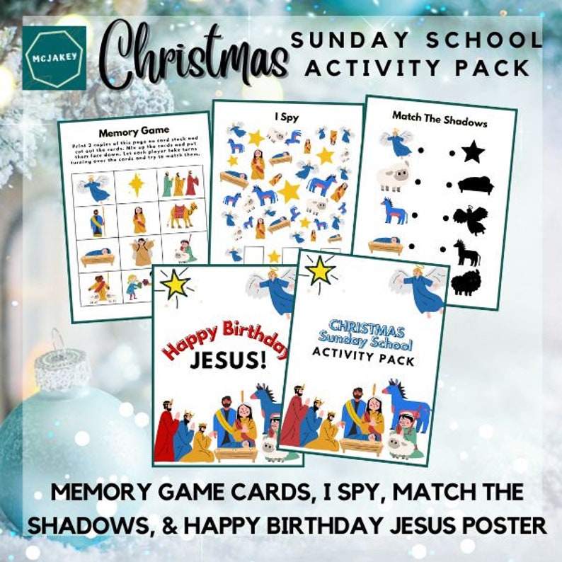 Christmas Sunday School Activity Pages, Printable Games and Worksheets to Teach the Christmas 