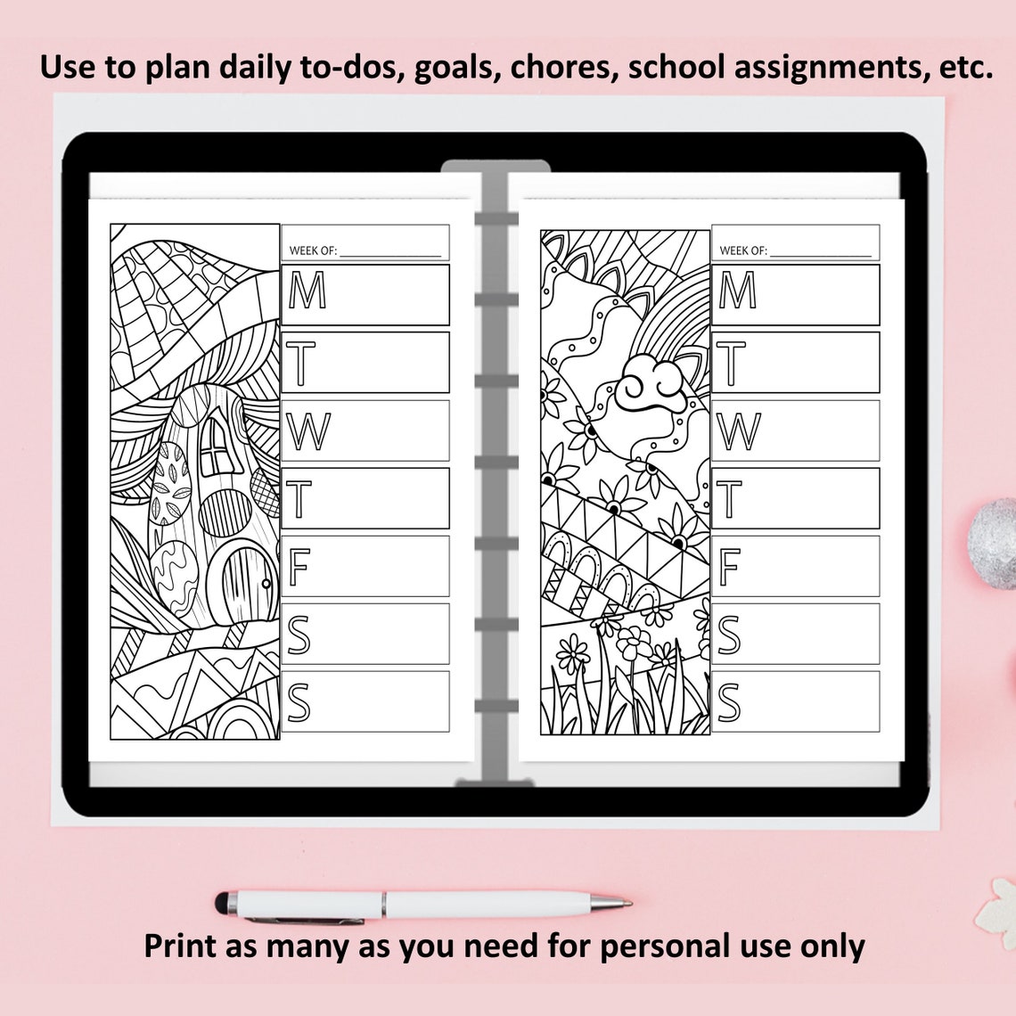 Printable Coloring Weekly Planner, Floral Garden Theme, Weekly To-do ...
