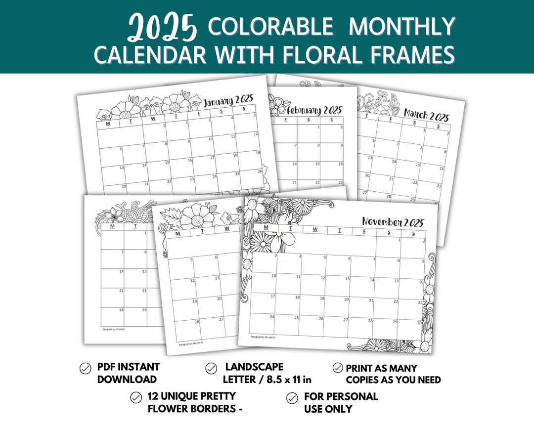 2025 Printable & Editable Coloring Calendar, Monthly Planner With ...