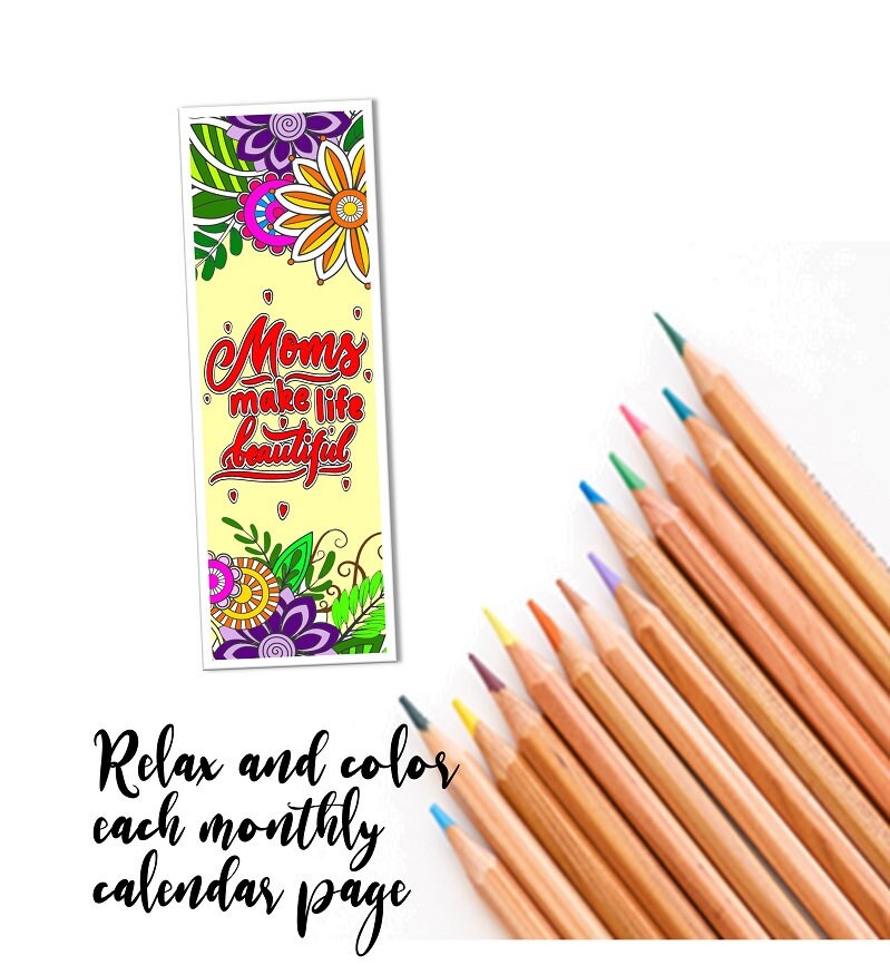 5 Printable Mother's Day Coloring Bookmarks, DIY Gift for Mom, 2x6 Size