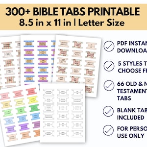 300+ Bible Tabs Printable, PDF Download, 8.5 x 11 in, Black and White, Pastel Colors, Floral, Stripes and Geometric Label Tabs