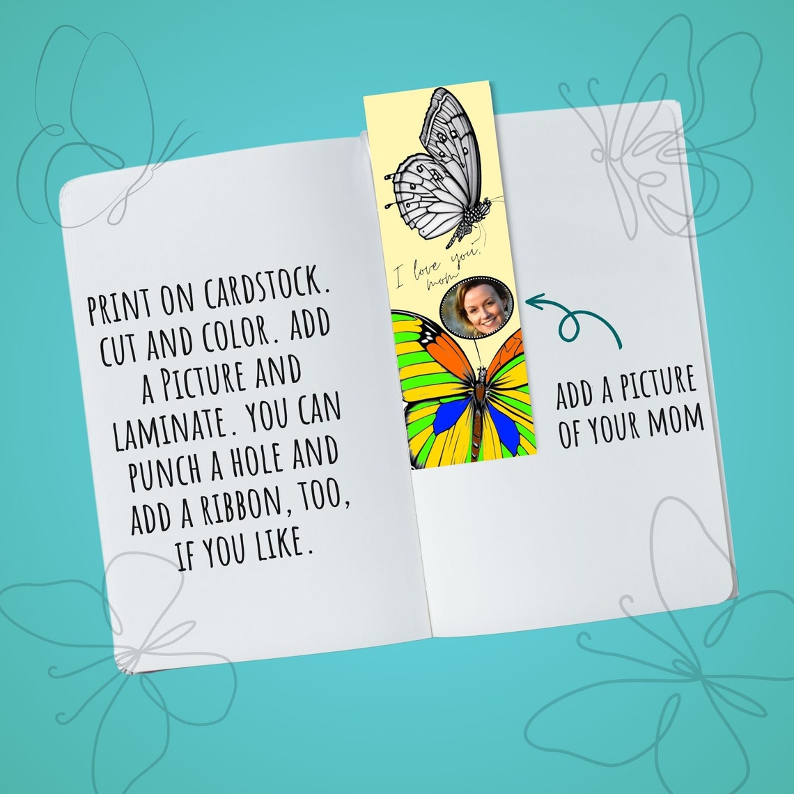 5 Printable Coloring Bookmarks for Mom With Spot for Mom's Picture, 2x6 ...