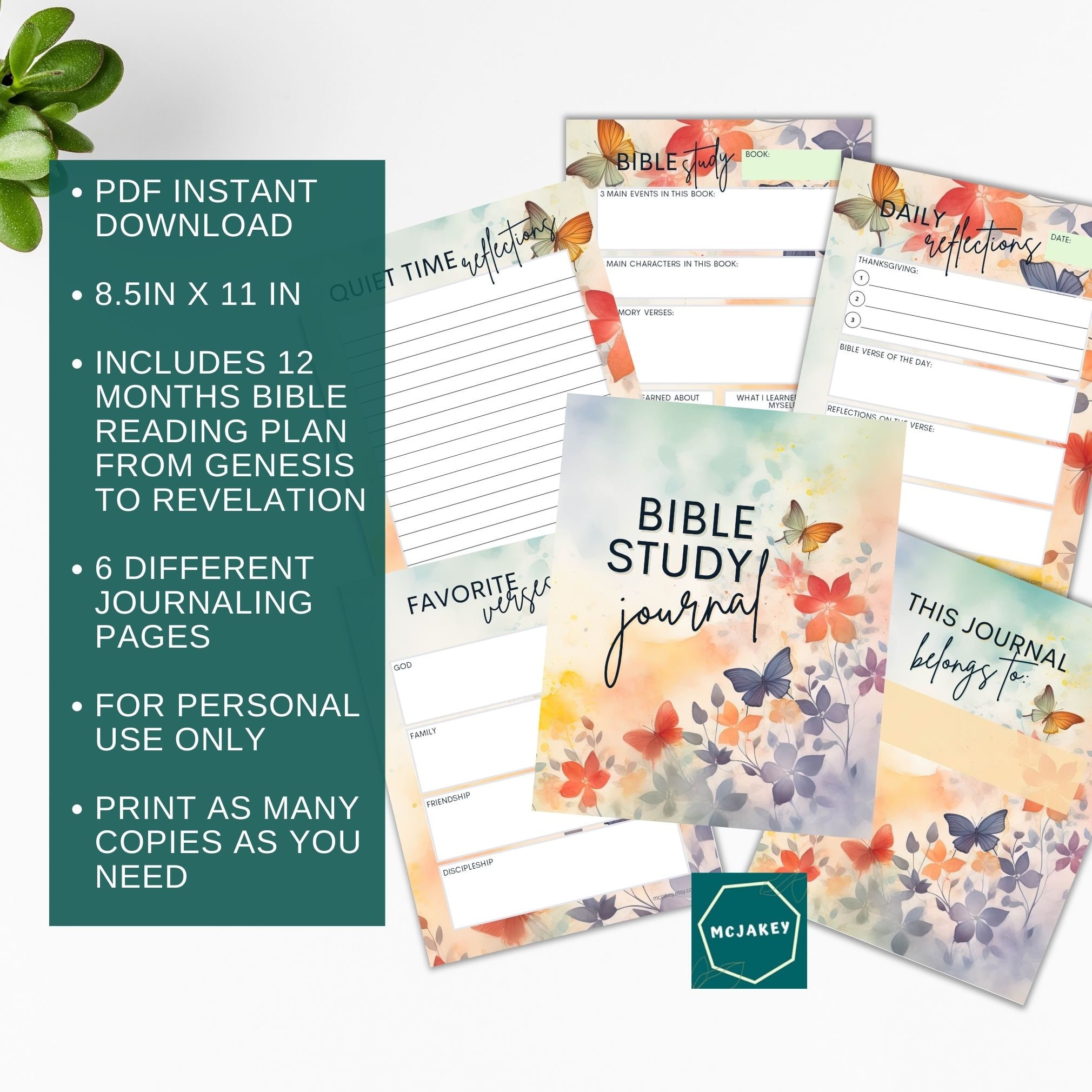 Printable bible study journal with one year daily bible reading plan