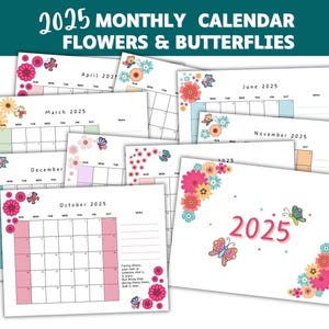 2025 Printable & Editable Monthly Calendar With Flowers and Butterflies ...