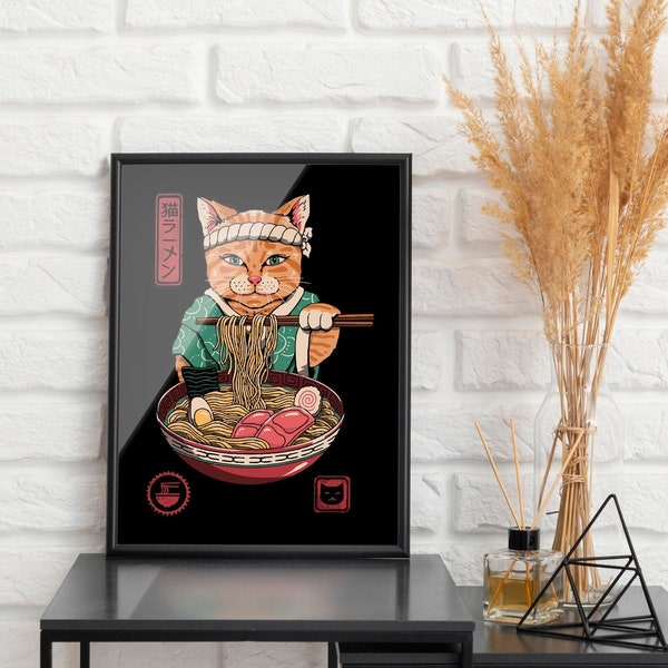 Noodle Cat Poster, minimalistisches Katzen Poster, Katzenliebhaber Geschenk