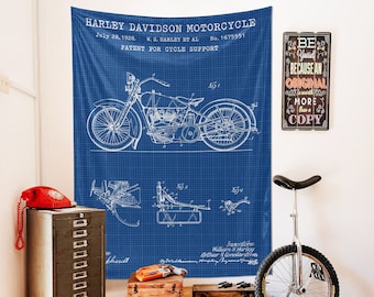 Harley Davidson Motorcycle Patent Wall art, Motorcycle Enthusiast Gifts, Motorcycle Tapestry, Industrial Home Decor, Motorcycle Art