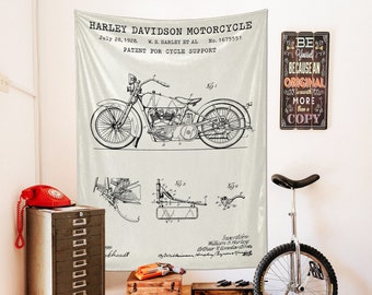 Harley Davidson Motorcycle Patent Wall art, Motorcycle Enthusiast Gifts, Motorcycle Tapestry, Industrial Home Decor, Motorcycle Art