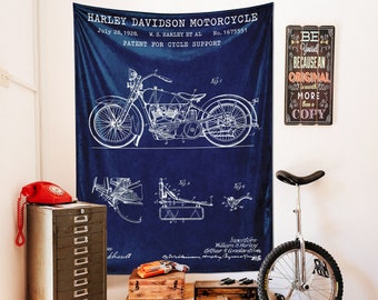 Harley Davidson Motorcycle Patent Wall art, Motorcycle Enthusiast Gifts, Motorcycle Tapestry, Industrial Home Decor, Motorcycle Art