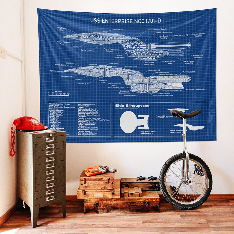 USS Enterprise NCC1701D Blueprint Tapestry Star Trek Art Etsy