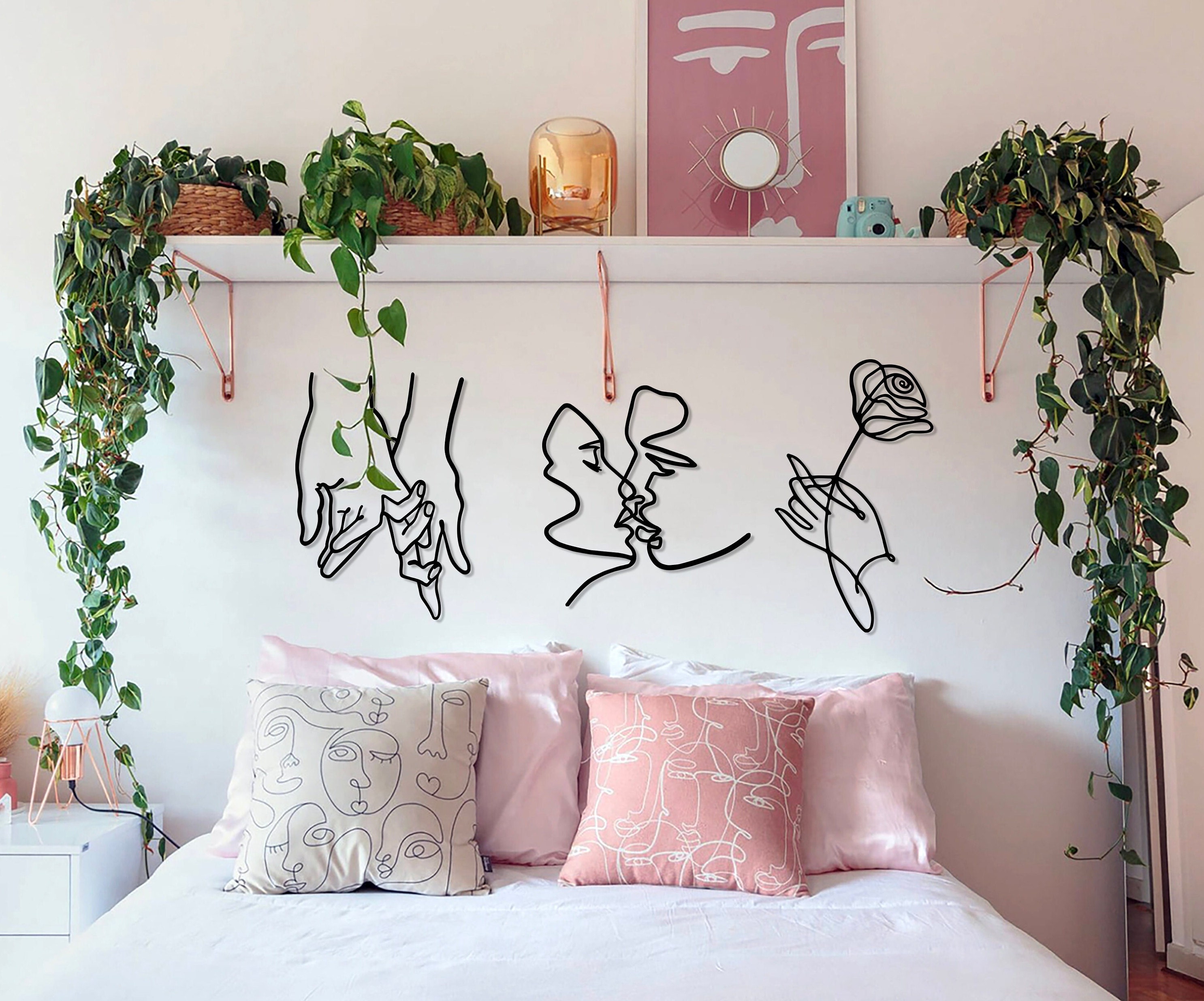 One line metal wall decor, Set of 3, Couple wall art, Love metal wall art, Valentines Day Gift