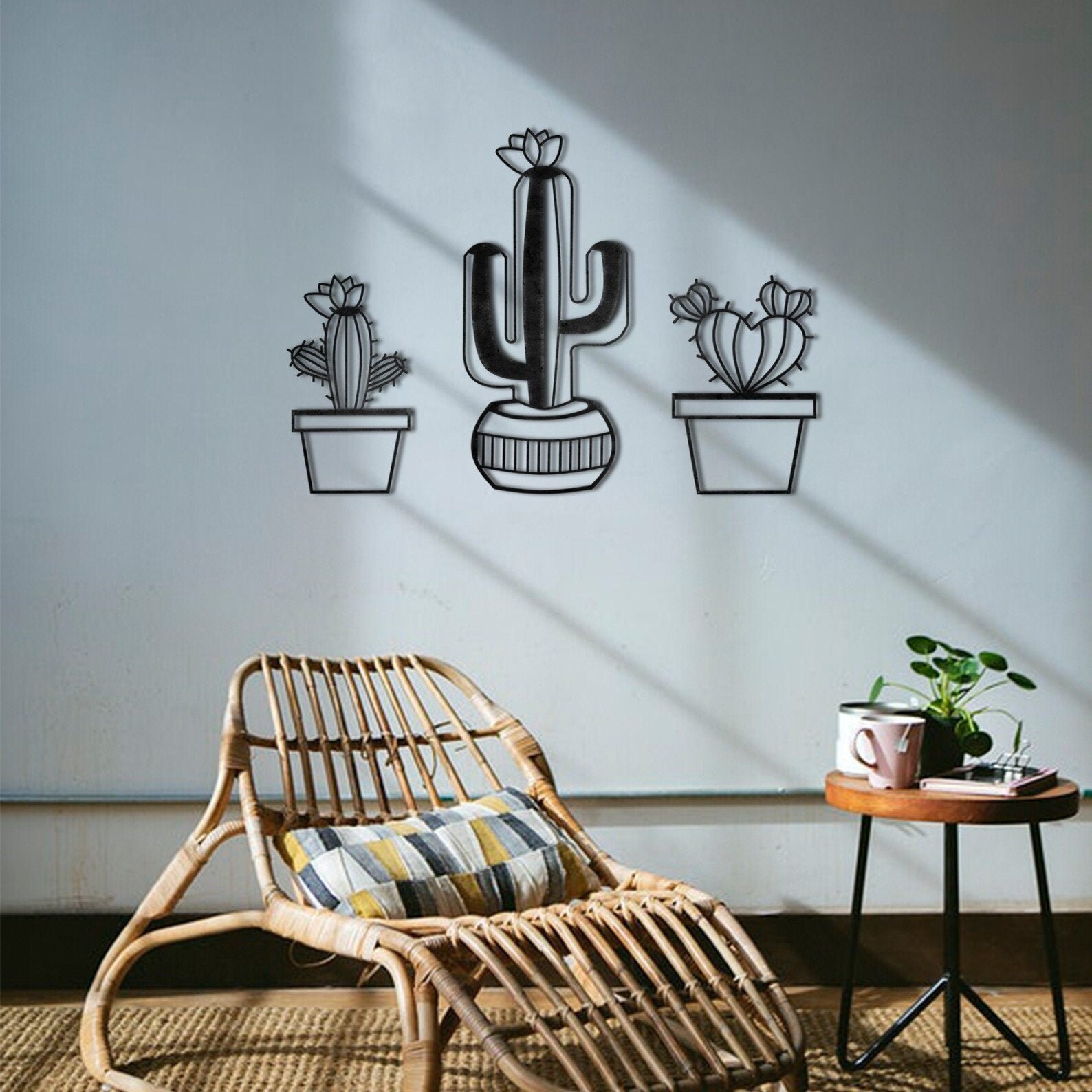 Triple metal cactus wall decor Metal cacti wall set Etsy
