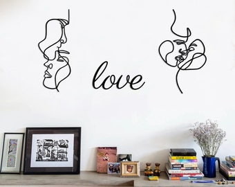 One line metal wall decor, Set of 3, Couple wall art, Love metal wall art, Valentine's Day gift