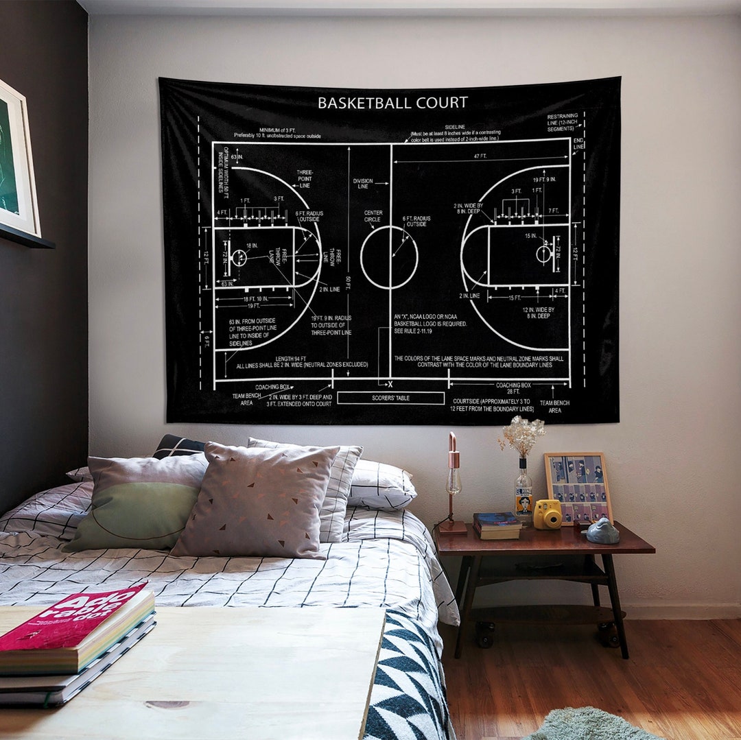 Basketball Court Blueprint Art Basketball Tapestry - Etsy