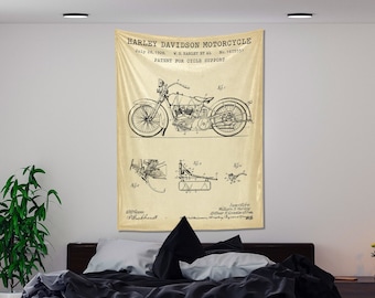 Harley Davidson Motorcycle Patent Wall art, Motorcycle Enthusiast Gifts, Motorcycle Tapestry, Industrial Home Decor, Motorcycle Art