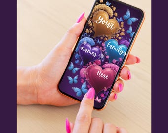 Custom Four-Names Heart Lockscreen | Personalized Phone Background | Digital Download