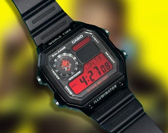 Custom Casio AE1200 "Cyberpunk 2077" Inspired Mod – | Night City Watch | Johnny Silverhand Gift | Edgerunners Fan Gift | Netrunner