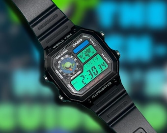 Reloj Casio AE1200 personalizado "Guía del autoestopista galáctico" / Reloj "No te asustes" / Regalo de Douglas Adams / Reloj retro de ciencia ficción / Regalo para nerds de 42 pulgadas