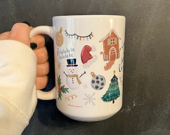 Christmas doodle mug, Christmas mug, gingerbread design, Christmas coffee mug, holiday mug, hot chocolate mug, Christmas gift